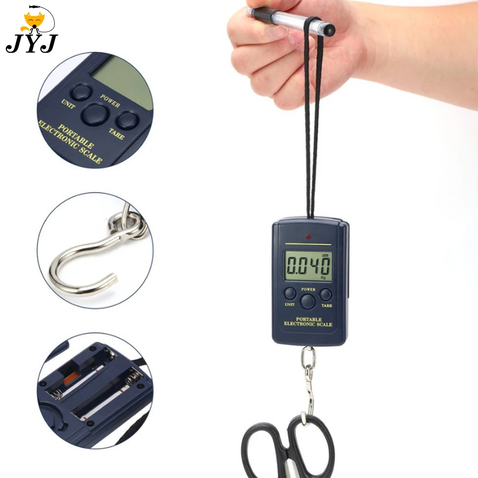 40kg X 10g Mini Digital Scale for Fishing Luggage Travel Weighting Steelyard Portable Electronic Hanging Hook Scale Hand Scales
