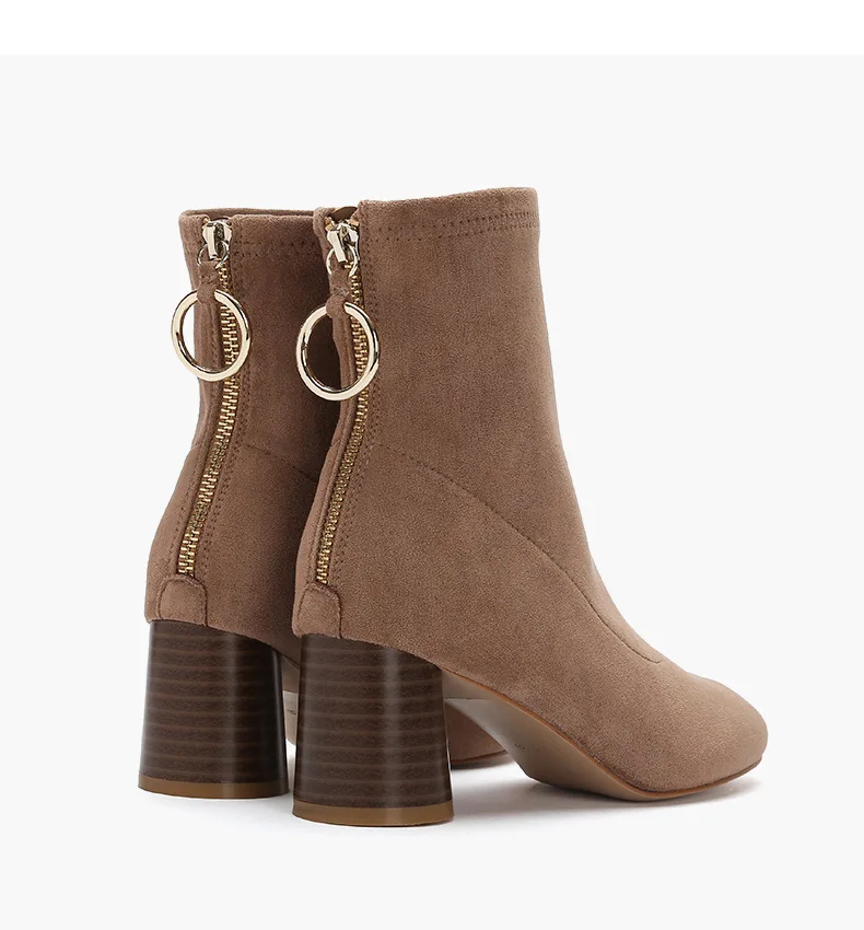 2020 High Heel Boots All-Matching Suede Women's Chunky Heels Net Red Middle Heel Boots