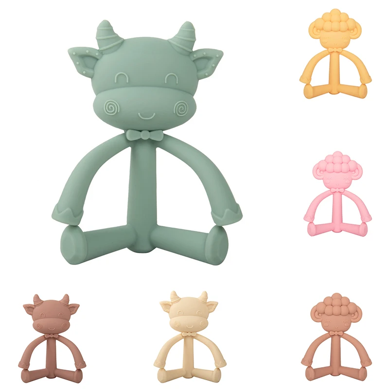 Stereoscopic Sheep Cow Cartoon Food Grade Silicone DIY Baby Teethers BPA Free Infant Newborn Boy Girl Cute Cartoon Chew Chew Toy