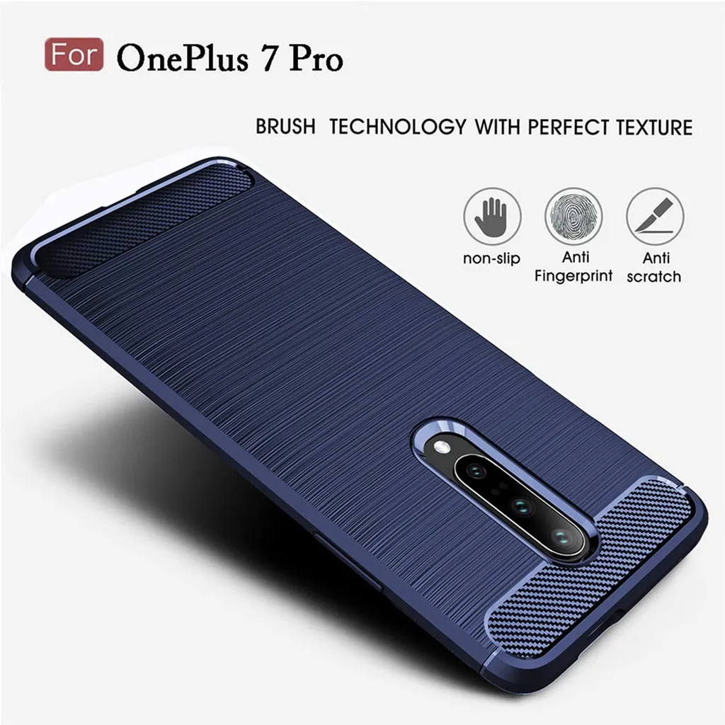 For Oneplus 7 Pro 6.7 inch Luxury Silicone Rubber Protective Hard Phone Case Dirt-resistant Slim Cover Carbon fibre Hard Case