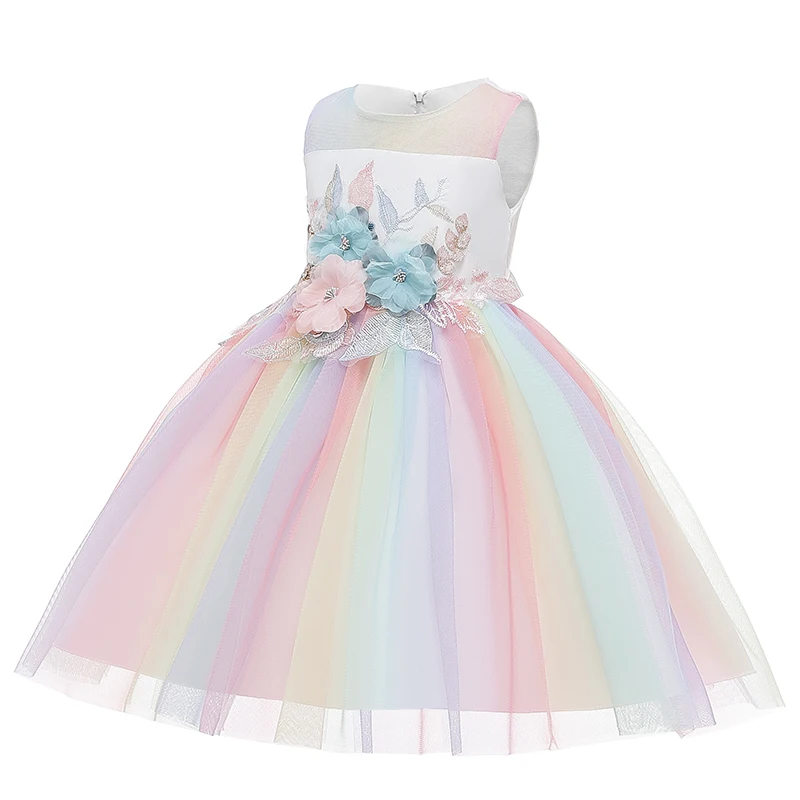 Платье с цветочным узором для девочек; платье-пачка для девочек; одежда для детей; элегантные кружевные платья с аппликацией для девочек; вечерние платья принцессы