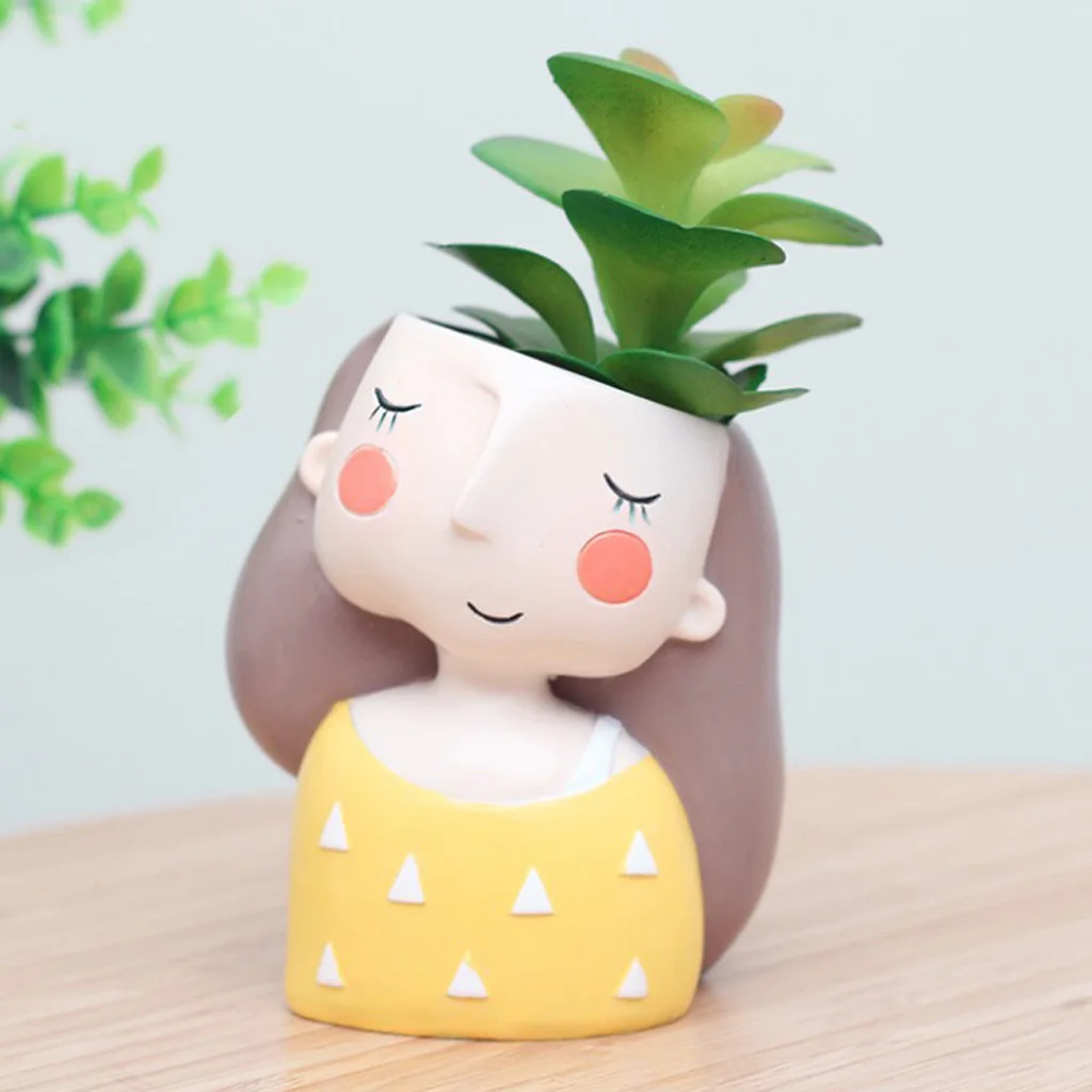 Cute Girl Flowerpot Succulent Container Resin Flower Vase Home Garden Decor