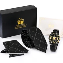 

4pcs Mens Luxury Business Watches Stainless Steel Quartz Wrist Men Tie Gift Set Fashion Black Watch for Men Regalos Para Hombre