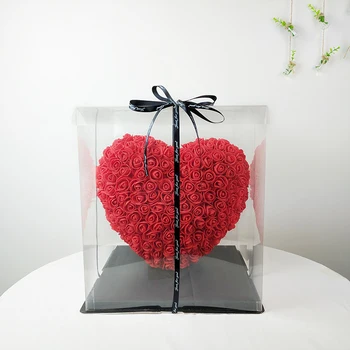 Oso Rosa rojo de 30x30cm, dulce Corazón, Rosa, flor Artificial, decoración de corazón Rosa, San Valentín, regalo de cumpleaños, Rosa oso flor San Valentín