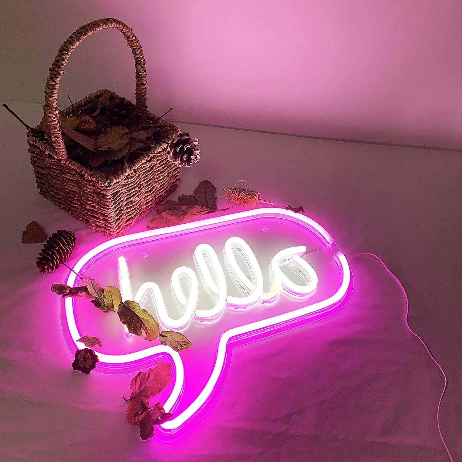 Pooqla Marquee Hello Word Neon Sign Hello LED Neon Light Sign for Party Supplies Girls Room Decoration Accessory for Summer Party Table Decoration Children Kids Gifts 