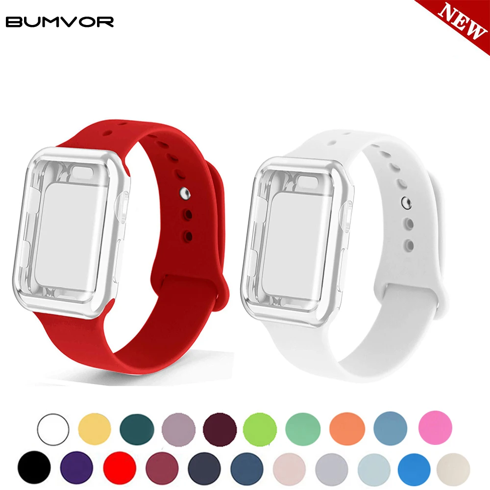 

Soft Silicone Bumper Watch Case + WatchBand for Apple Watch 3 2 1 42MM 38MM Rubber Watch Strap for iWatch 5 4 40MM 44MM