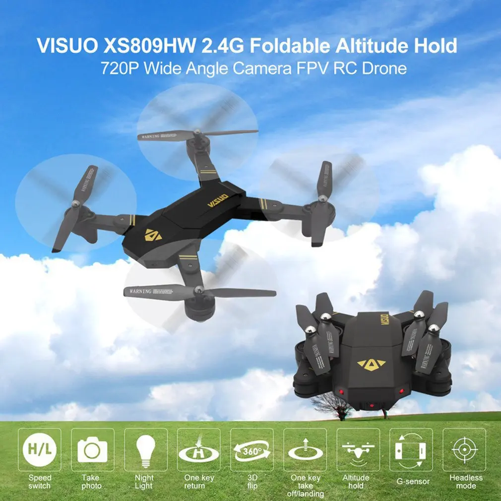 VISUO XS809HW 2,4G складной FPV Selfie Drone RC Квадрокоптер с широкоугольной камерой 720P режим удержания высоты без головы