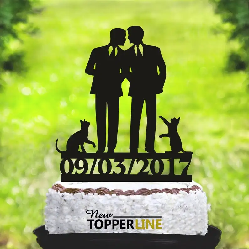Гей торт Топпер& Dating свадебный торт фигурки жениха и невесты; гей торт Топпер& кошка мистер и мистер торт Топпер - Цвет: Оливковый