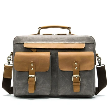 

NWMLM9772 New fashion handbag genuine leather with cloth briefcase retro business 14 inch computer bag for man high quality