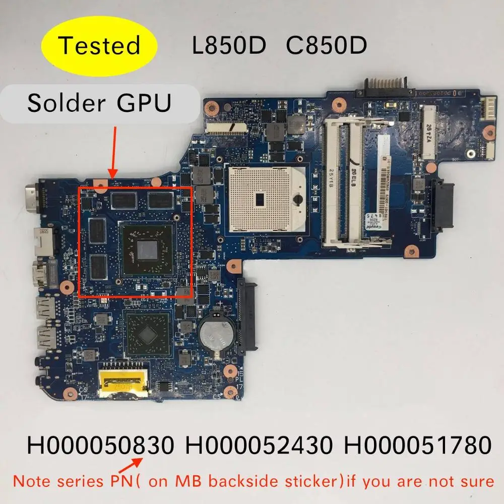 Оригинальная протестированная материнская плата для ноутбука Toshiba Satellite L850D C850D H000050830 H000052430 H000051780