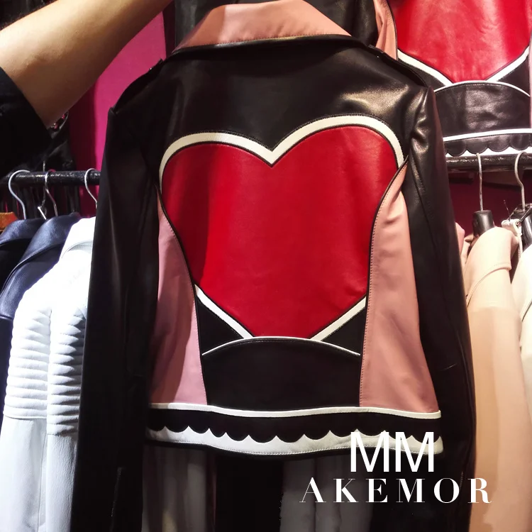 black Кожаные куртки с принтом Love circle, женские куртки на молнии с вышивкой, тонкие кожаные куртки, верхняя одежда F50 - Цвет: black