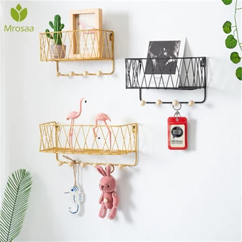 

Creative Simple Nordic Wrought Iron Grid Wall Shelf Ornaments Home Wall Hook Wall Mounted Storage Rack Decoration Housekeeper