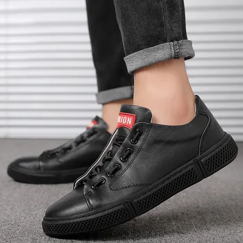 

2019 New Trend Men Flats Shoes Anti Slip Leather Shoes Men Good Quality Young Boy Casual Shoes Brand Fashion Men Sneakers