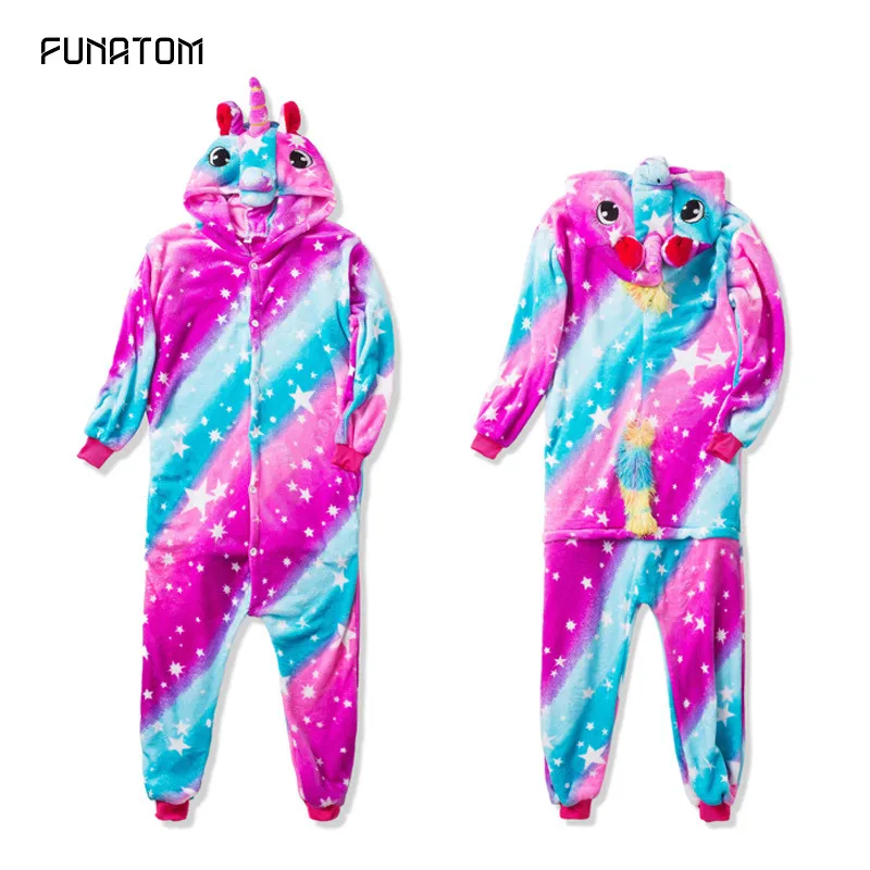 Children's Sleepwear for Boys Girls Unicorn Pajamas Flannel Kids Stich Unicornio Pijamas Set Animal Winter Onesies - Цвет: 6