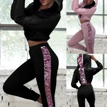 Loozykit, женские комплекты из двух предметов, повседневные спортивные толстовки с капюшоном и блестками, тренировочные костюмы для бега, костюмы для бега, комплекты из 2 предметов