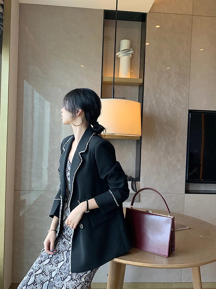 Офисный Женский Длинный блейзер, повседневные женские блейзеры и куртки, женский костюм, женский двубортный пиджак, Блейзер, женский пиджак