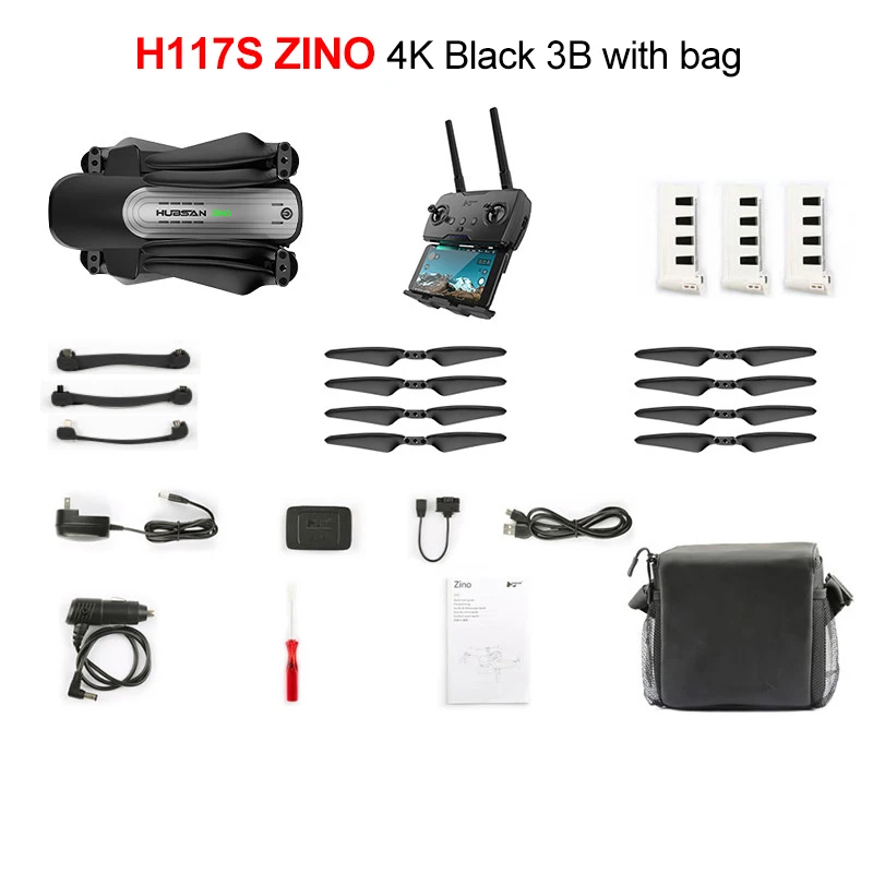 Hubsan H117S Zino gps 5,8 Г 1 км Складная рукоятка с видом от первого лица в формате 4 K UHD, Камера 3-осевому гидростабилизатору RC Дрон Квадрокоптер RTF высокое Скорость - Цвет: 4K 3B Black with bag