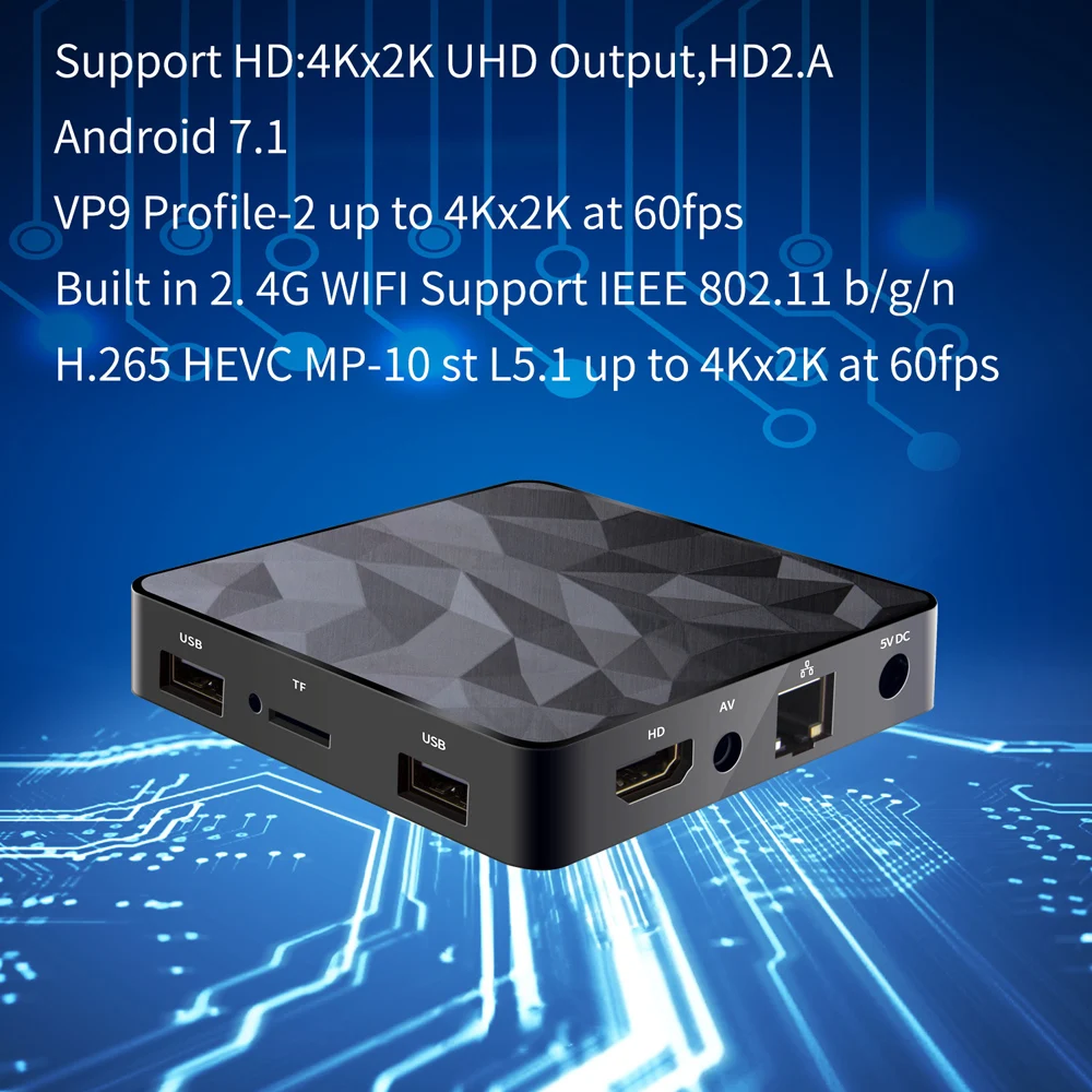Q96mini Smart Android 7,1 tv Box Amlogic S905W UHD 4K медиаплеер четырехъядерный H.265 2 ГБ/16 ГБ Dlna Wi-Fi LAN телеприставка vs X96mini