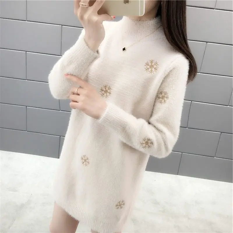 apricot Heydress, Женское зимнее кашемировое платье-свитер с вышивкой, винтажные пуловеры, повседневные теплые женские вязаные свитера - Цвет: apricot