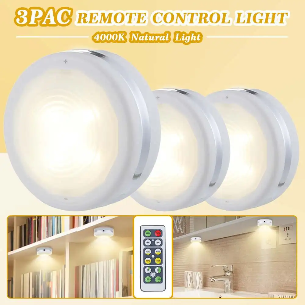 6Pcs Touch Dimmable LED Under Cabinet Light Remote Control Battery Operated Closets Night Lights for Wardrobe Bathroom Lighting - Испускаемый цвет: 3 Pcs
