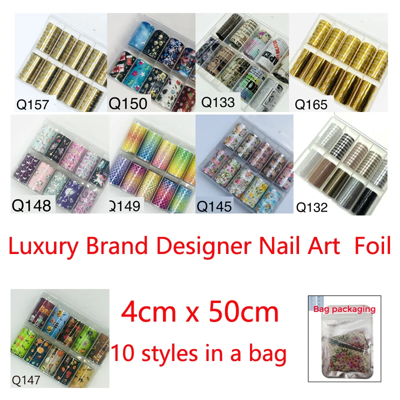 10 Styles Designer Nail Foils