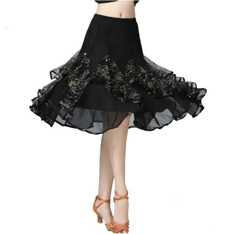 

Women Dancewear Ballroom Dance Skirt Latin Salsa Waltz Modern Tango Floral Swing