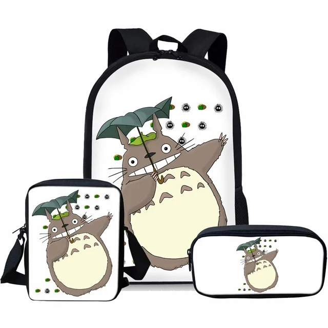 3 шт./компл. AnimeTotoro печать Ёмкость школьный детский рюкзак, школьные сумки для детей Одежда с изображением персонажей из мультфильмов для мальчиков и девочек ранец Mochila Escolar - Цвет: as pictures