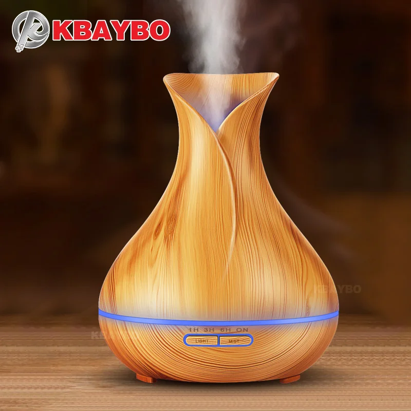  KBAYBO 400ml Essential Oil Diffuser Wood Grain Ultrasonic Aroma Cool Mist Humidifier for Office Bed
