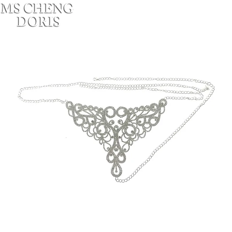 Perizoma Con Catena Decorativa Argento - Mutandine Sexy Con Cristalli | Regolabile Per Donne - Foto 12