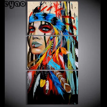 

diamond painting full square/round 3 piece diamond embroidery tribe feather warrior diamond mosaic for living room American art