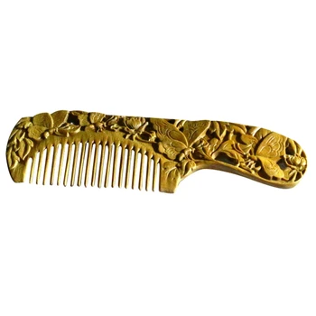 

Chinese Craft Green Sandalwood Comb Carved Wood Comb Natural Authentic Sandalwood Whole Wood for Mom Girlfriend Yourself Gifts