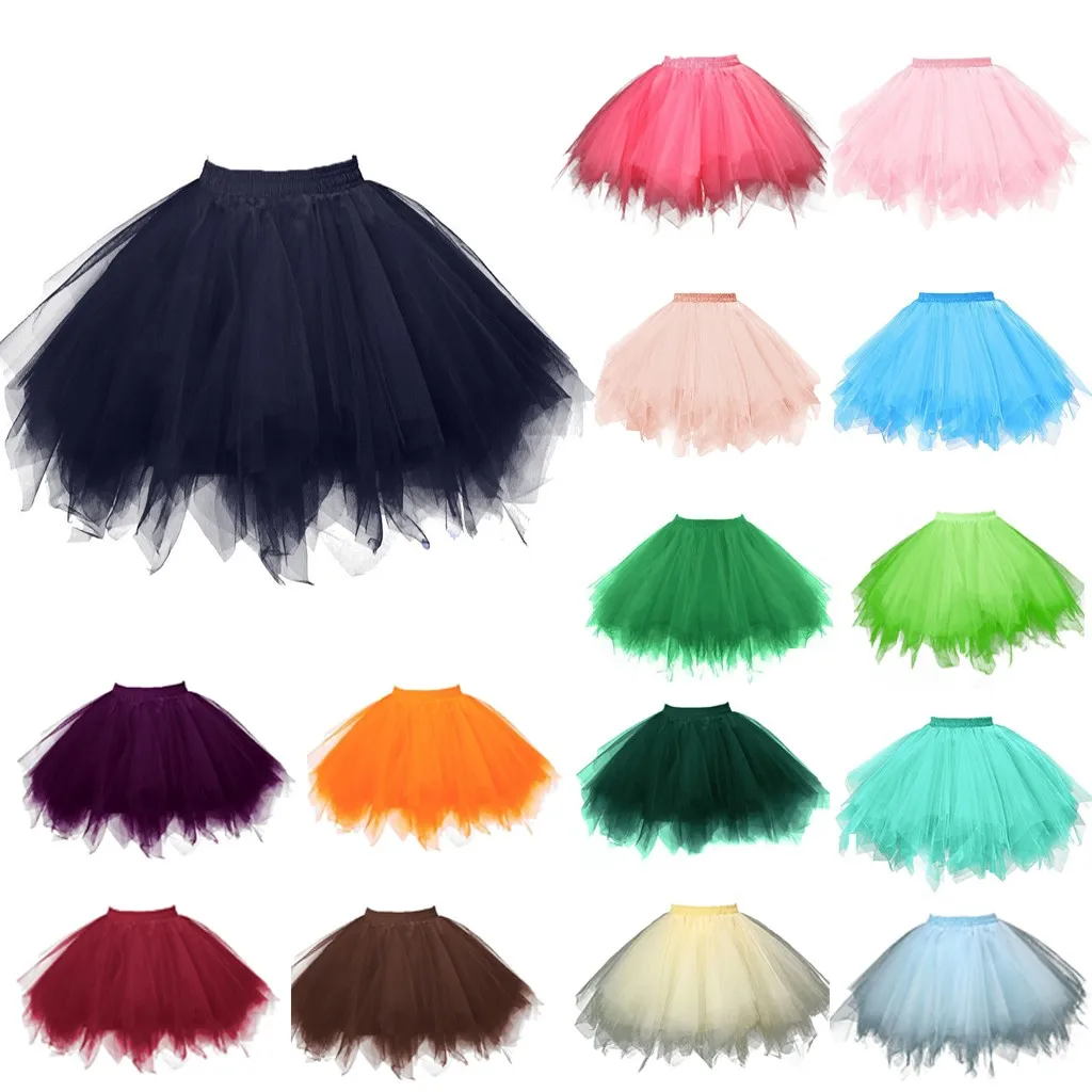 Women Skirts Tutu Princess Fashion Ballet Black Tutu Fluffy Skirt for Women Tulle Petticoat Skirts Elastic Adult Pink Tutu Skirt