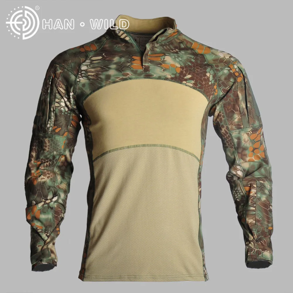 Military Uniform Multicam Army Combat Hunting Camouflage Tactical Shirt Men Long Sleeve Outdoor Elbow Frog Training Hiking Shirt