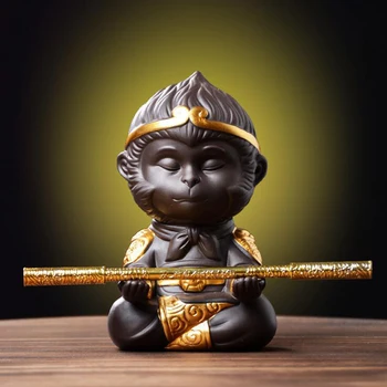 

Chinese Purple Clay Kung Fu Tea Set Tea Pet Monkey King for Home Tea Tray Decoration Tea Tray Sun Wukong Statues Sculptures