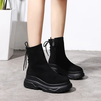 

Ankle Women's Boots 2020 Winter Warm Plush Leather Platform Boots For Woman High Heels Winter Shoes Woman Ankle Boot Female Shoe