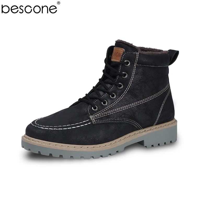 

BESCONE Men's Warm Fur Martin Ankle Boots High Top Footwear Sneakers Winter Outdoor Snow Boots Men Shoes Botas Hombre BY-2305