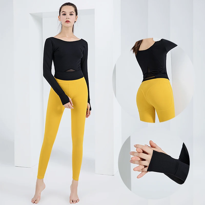 

Yoga set Women Sports Suit Fitness Running pants Gym Workout Sportswear Elastic Leggings +Long sleeve t-shirt Yoga sport set