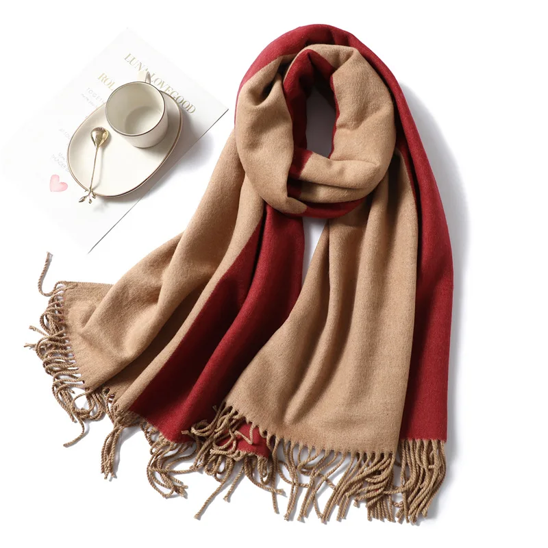 Дизайнерский бренд женский шарф Весна Зима пашмины бандана для леди кашемировые шарфы толстый шейный платок теплый вязаный Echarpe - Цвет: WJ83-Khaki Red