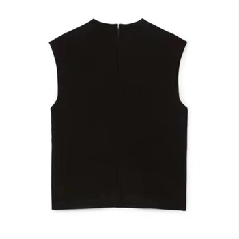 

2020 Spring Summer Black Slim Sleeveless Women's Blouse Back Zipper O-neck Top