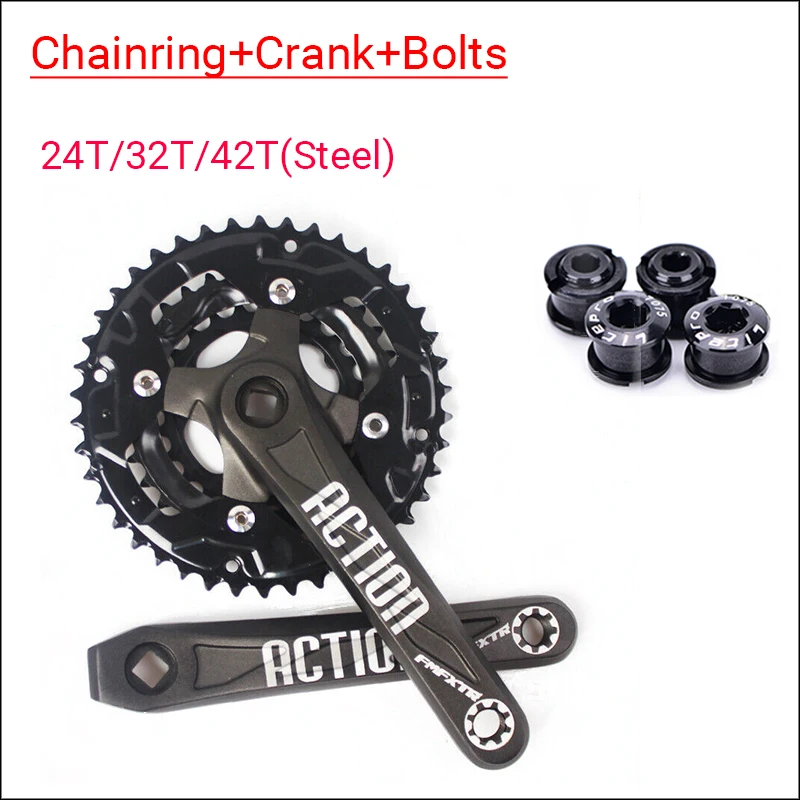 Crank Chainring Bolt 170 мм MTB велосипедный Кривошип 104BCD 24/32/42T передняя Звездочка Сталь горный шоссейные велосипеды система велосипеда 8,5 мм 4 шт. болт Запчасти аксессуары - Цвет: Crank Chainring Bolt