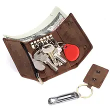 Jonature ретро брелок для ключей Crazy Horse кожаный брелок Многофункциональный трехстворчатый Кошелек для монет кошелек для ключей сумка для ключей