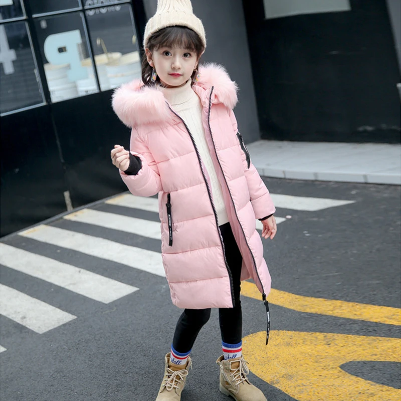 

Winter Thick Warm Down Jacket For Girls New Long Section Korean Version of Cotton Clothing Primary School Students 4-15 Years