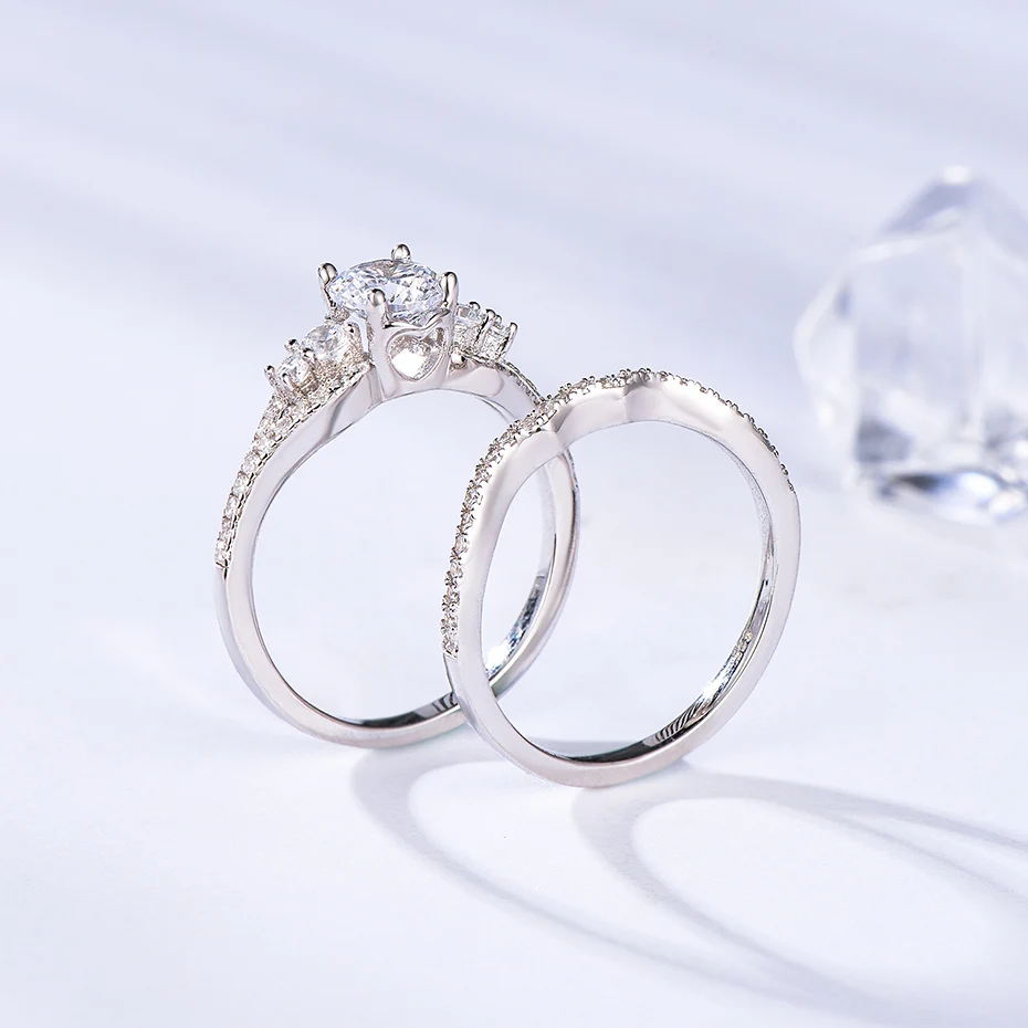 Kuolit 1.2ct Sona бриллианты кольца для женщин 925 пробы Серебряное кольцо круглая огранка камень обручение невесты подарки ювелирные украшения