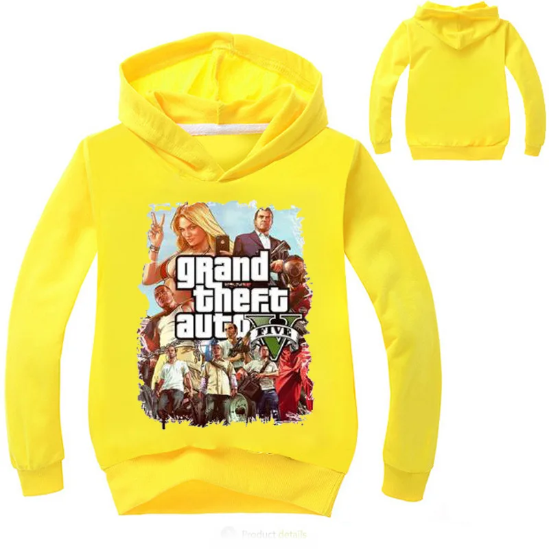yellow 3 От 2 до 15 лет, новинка, куртка для мальчиков GTA 5 толстовки с капюшоном для девочек и свитшоты Детская Повседневная модная одежда с капюшоном пальто с рисунком верхняя одежда - Цвет: yellow 3