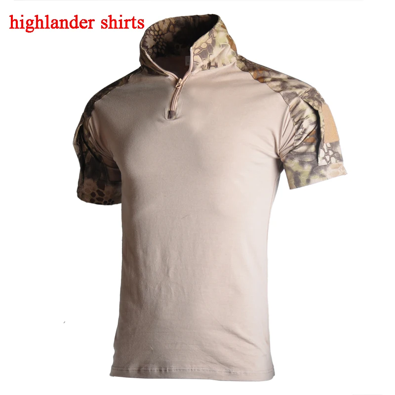 shirts highlander Страйкбол Пейнтбол Камуфляж тактическая одежда и брюки с короткими рукавами охотничья Униформа дышащие унисекс стрельба армейские костюмы - Цвет: shirts highlander