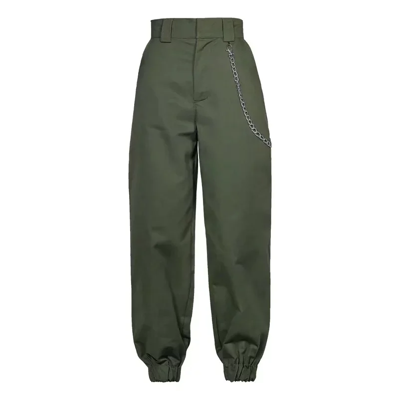 Женские штаны для бега, камуфляжные, свободные, армейские, зеленые, черные, военные, камуфляжные штаны с цепочкой, с высокой талией, спортивные штаны, панталоны, большие - Цвет: Army Green