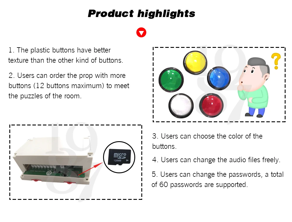 Botões de Cor Mágica a Fim de Correr para Fora Escapar Quarto Jogo Aventureiro Prop Botão Colorido Pressione Quatro Sala Secreta 5 buttons buttons