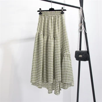

Vintage Plaid Skirts Women Splice Irregular High Waist Casual Skirt Office Lady Elegant Wild Midi Skirts 2020 Spring Summer New