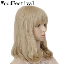 WoodFestival женские термостойкие короткие парики с челкой волнистые синтетические косплей парик