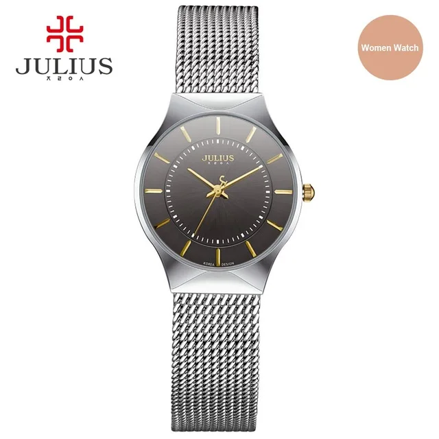 silver black women JULIUS JA-577 Frauen Ultra DUN Silber Schwarz myanner Mesh Edelstahl Quartz аналоговый beilyaufige Uhr Weibliche Armbanduhr Uhr - Цвет: silver black women